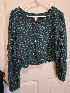 True Craft Teal Floral Button-Front Blouse